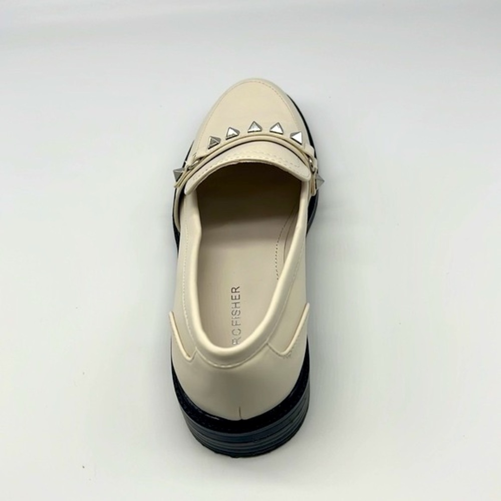 Marc Fisher - Hemmy White Leather With Silver Hardware Studs Slip On Loafers 6.5 - Picture 12 of 14